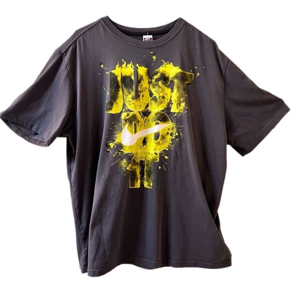 Nike Other - Nike Dri Fit T Shirt Just Do It Gray Green Spell Out Flames Splash Swoosh SZ XL